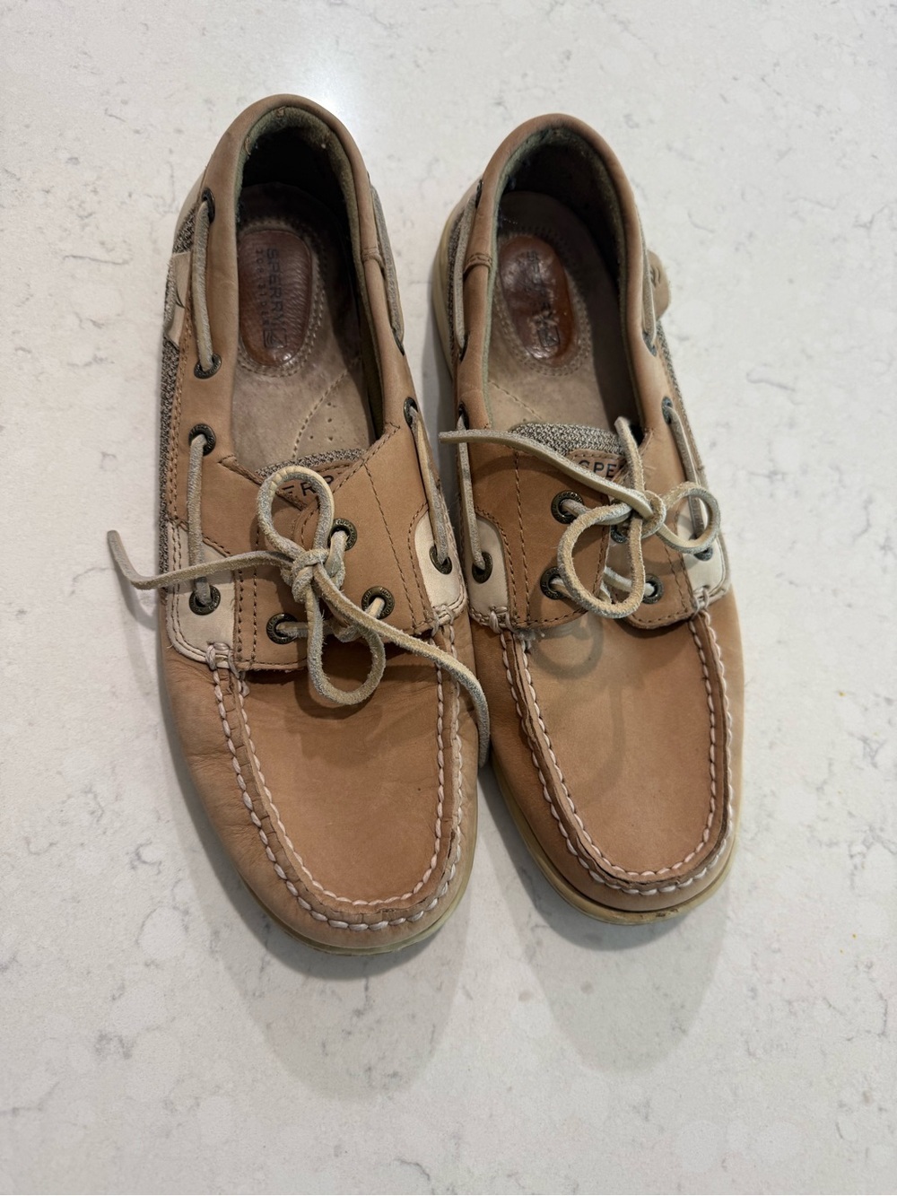 Sperry Two-Tone Tan & Beige Leather Boat Shoes